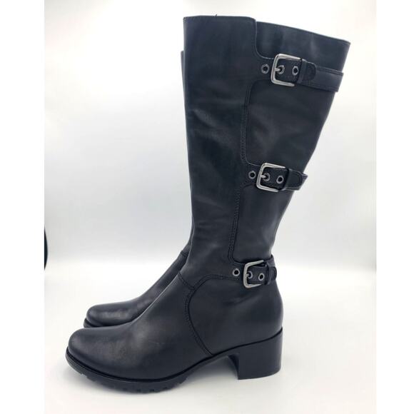 ECCO Women's Hobart Buckle Knee-High Riding Boot Black 39 8-8.5 GUC 16" Tall - Picture 2 of 8